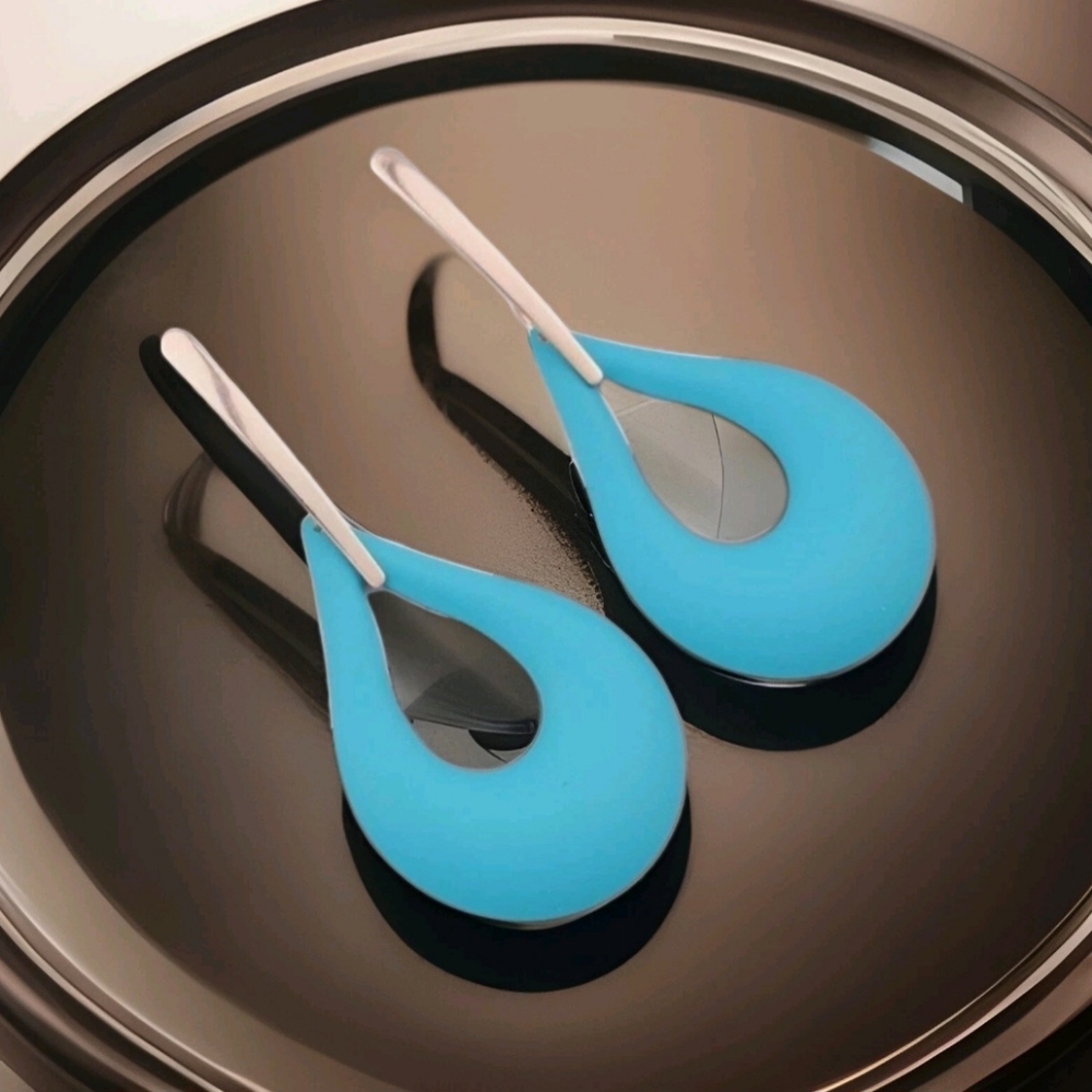 NWT Gold Bar 90s Inspired Cyan Blue Teardrop Large Gold Earrings - Picture 12 of 15